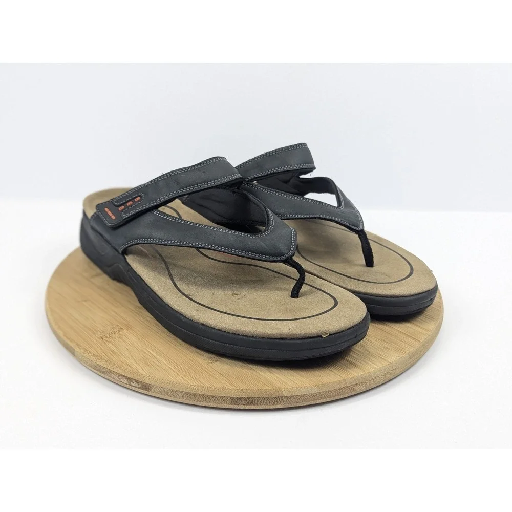 Orthofeet Sandals Mens 11.5 D Black Leather Adjustable Slip On Outdoor Vacation